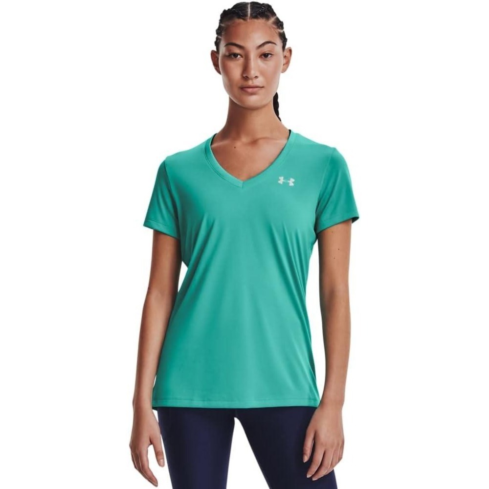 Under Armour Tech V-Neck T-Shirt Womens XL Teal Short Sleeve HeatGear 1255839